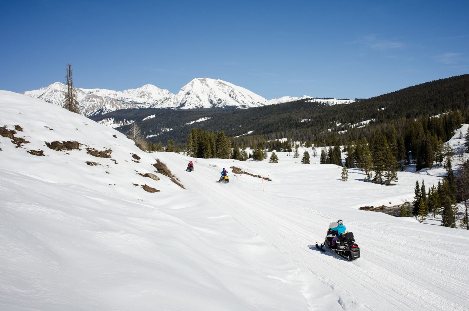 Snowmobiling to the Granite Hot Springs
